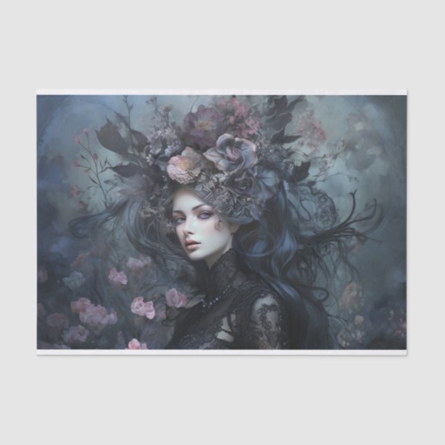 Schöne gotische Königin mit Blume Decoupage Seidenpapier (Vorderseite)