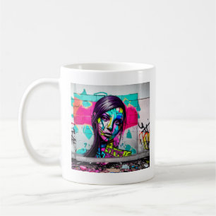Schöne Graffiti-Kunst Frau auf  Kaffeetasse
