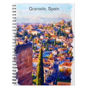 Schöne Granada Spanien Watercolor Ansicht Notizblock