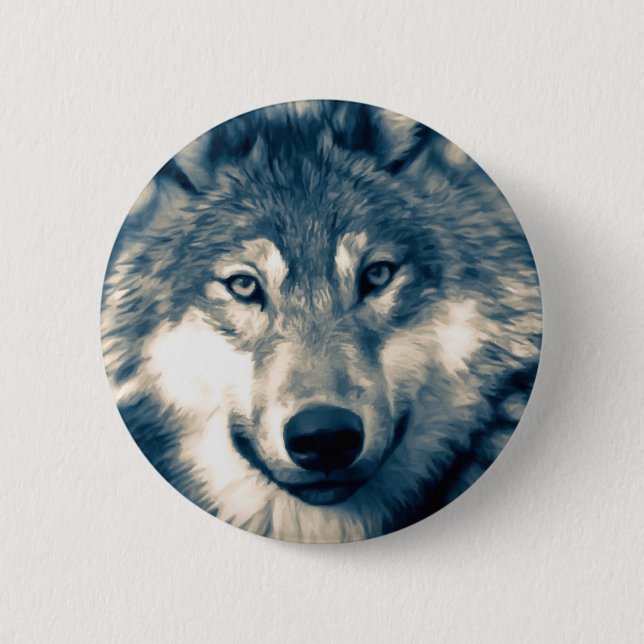 Schöne graue Wolf Woodland Wildlife Button (Vorderseite)