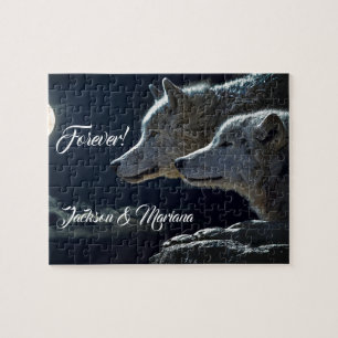 Schöne graue Wölfe nachts Puzzle