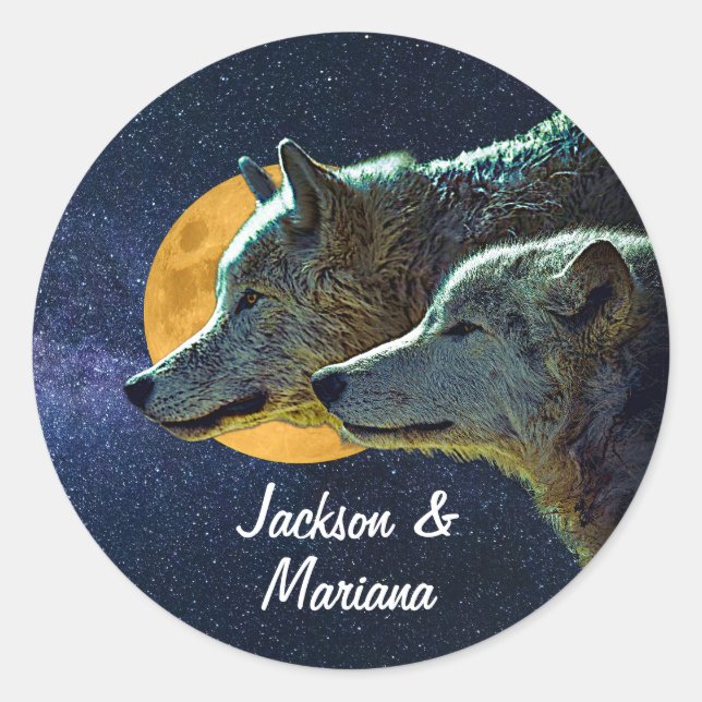Schöne Grauwölfe in der Nacht Runder Aufkleber (Vorderseite)