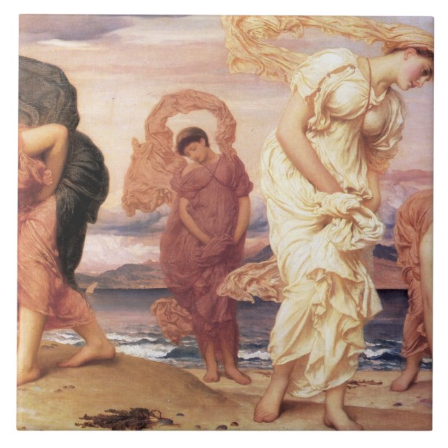 Schöne griechische Frauen picken Kies am Strand Fliese (Vorderseite)