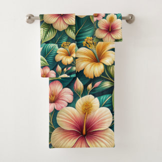 SCHÖNE GROSSE TROPISCHE HIBISKUSBLÜTEN BADHANDTUCH SET