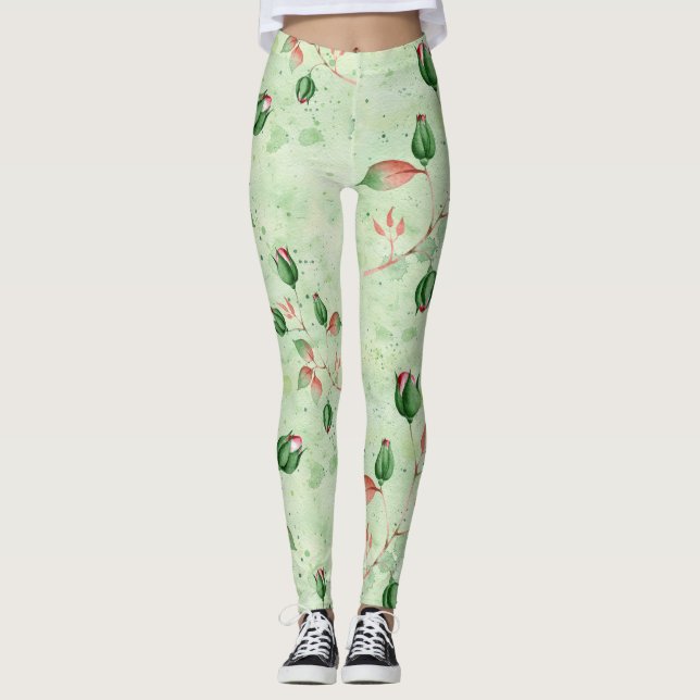 Schöne Grünblüte Leggings (Vorderseite)