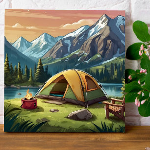 Schöne grüne Aquarell-Natur-Camping-Malerei Poster