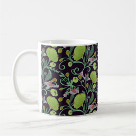 Schöne grüne Blume, Weinberge und rosa Vögel Kaffeetasse