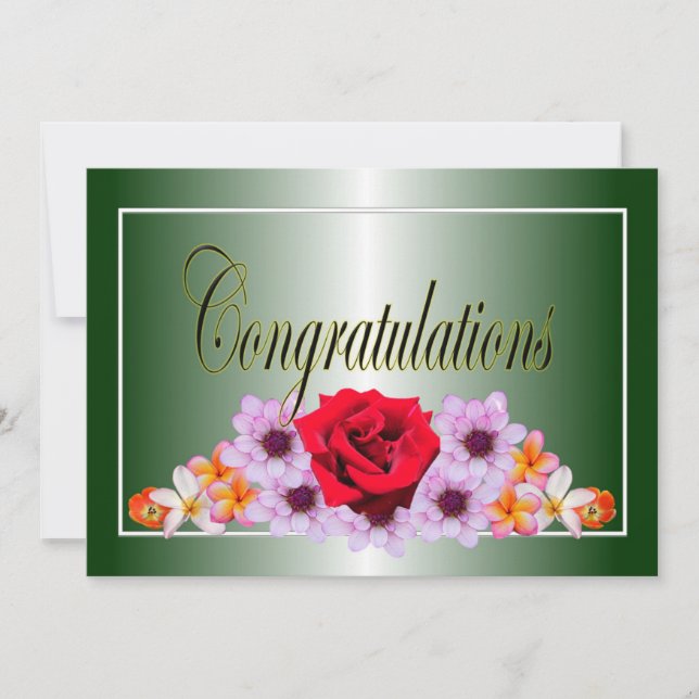 Schöne grüne Blumen Design gratulieren Einladung (Vorderseite)