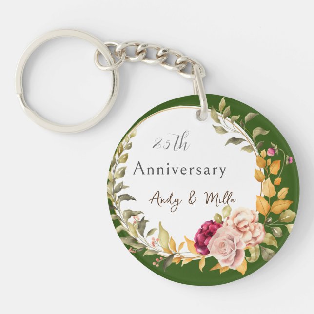 Schöne grüne Blumenreste 25. Hochzeit Schlüsselanhänger (Vorderseite)