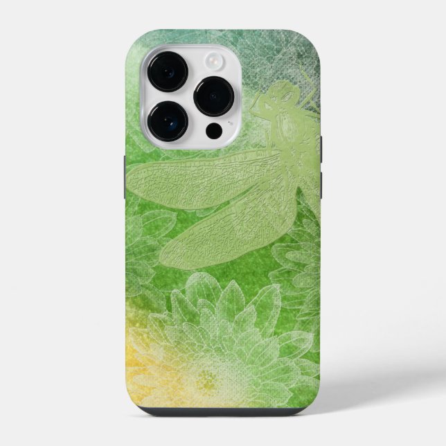 Schöne Grüne Libellen-Blumen-Design iPhone Hülle (Rückseite)