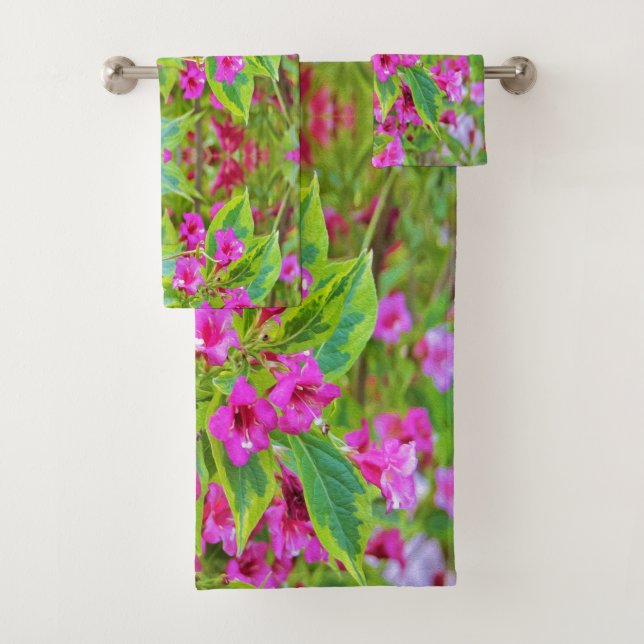 Schöne Grüne Weigela mit Crimson-Blume Badhandtuch Set (Insitu)