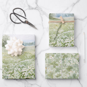 Schöne Grüne Wiese Blumen Blauer Himmel Geburtstag Geschenkpapier Set