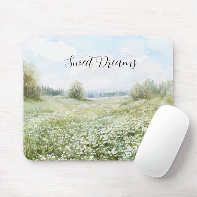 Schöne Grüne Wiese Blumen Blauer Himmel Mousepad (Mit Mouse)
