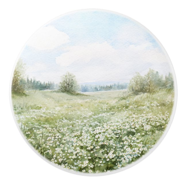 Schöne Grüne Wiesen Blumen Blauer Himmel Keramikknauf (Vorderseite)