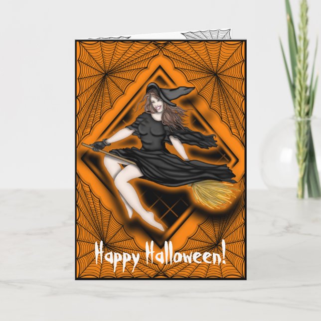 Schöne Halloween-Hexe Karte (Vorderseite)