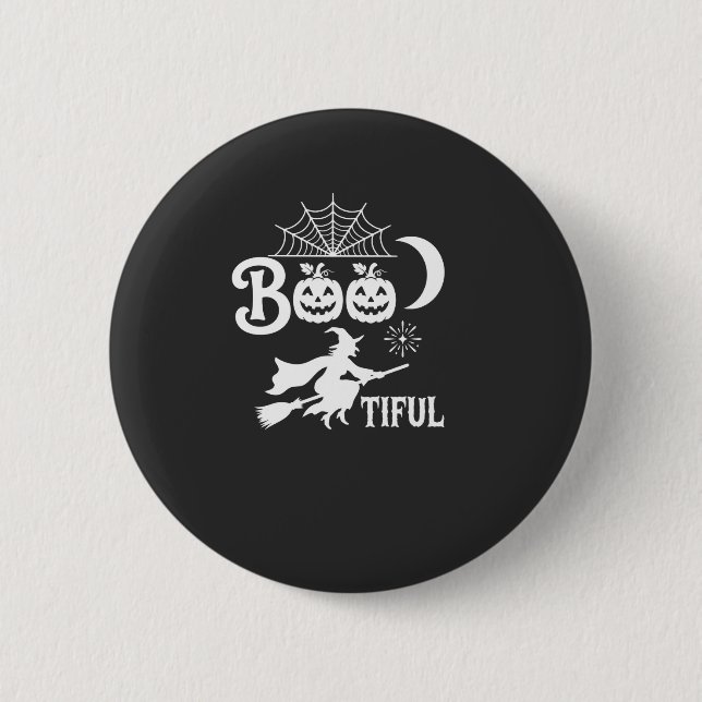 Schöne Halloween-Hexenmondgestaltung_1 Button (Vorderseite)