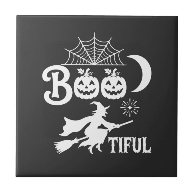 Schöne Halloween-Hexenmondgestaltung_1 Fliese (Vorderseite)