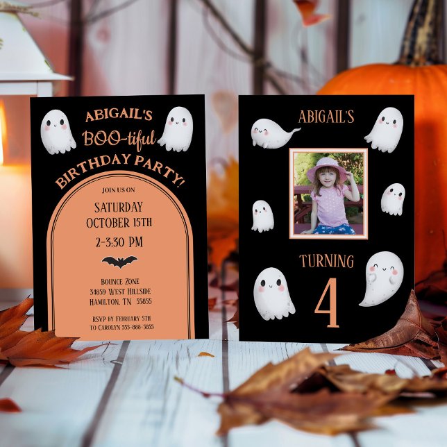 Schöne Halloween-Mädchen-Geburtstagseinladung Einladung (Photo Halloween Birthday Party Invitation with Ghosts)