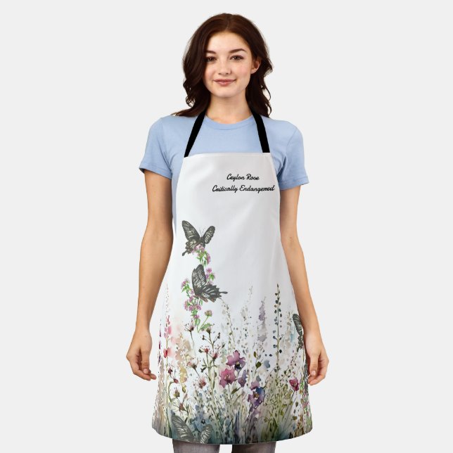 Schöne handbemalte, gefährdete Ceylon-Rose Schürze (Getragen)