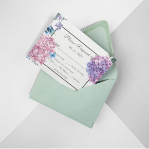 Schöne handbemalte Hydrangea Wedding RSVP Karte