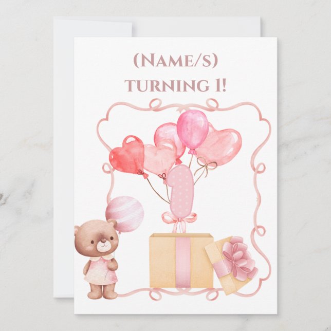 Schöne Handgemalt und Gezeichnet Drehen 1! Einladung (Vorderseite)