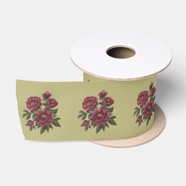 Schöne, handgemalte Blumensprays Satinband (Spule)