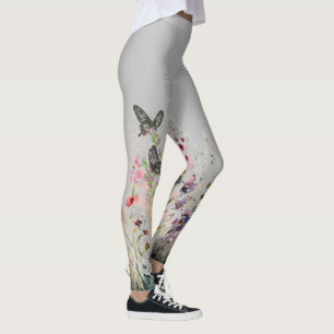 Schöne handgemalte Ceylon-Rose Schmetterlinge Leggings