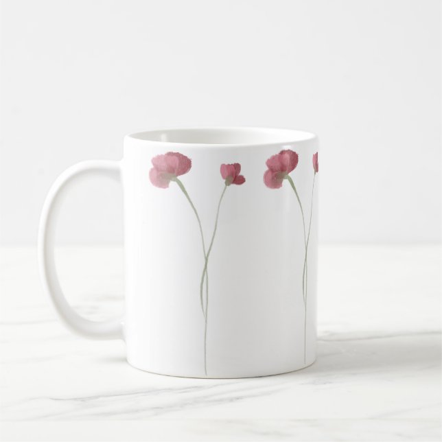 Schöne handgemalte, rosafarbene, wilde Blume Kaffeetasse (Links)