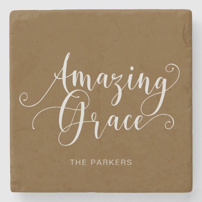 Schöne, handgeschriebene Amazing Grace Schrift Steinuntersetzer (Vorderseite)