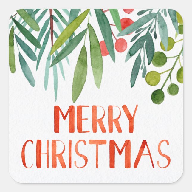 Schöne handgeschriebene Wasserfarben Berry & Branc Quadratischer Aufkleber (Vorderseite)