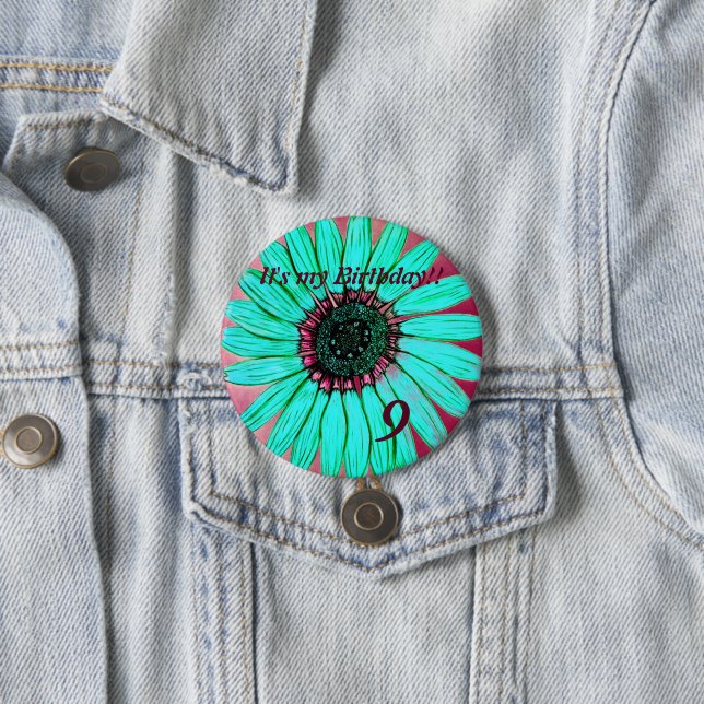 Schöne handgezeichnete Blume 9. Geburtstag Button (Beispiel)