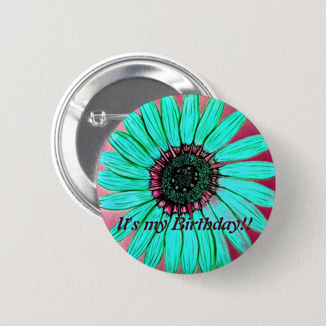 Schöne handgezeichnete Blume Geburtstag Button (Vorne & Hinten)