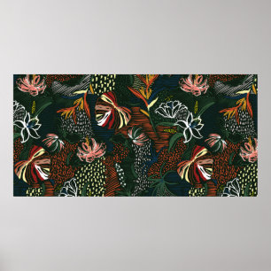 Schöne handgezeichnete Blume, tropische Palme Poster