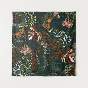 Schöne handgezeichnete Blume, tropische Palme Wandteppich