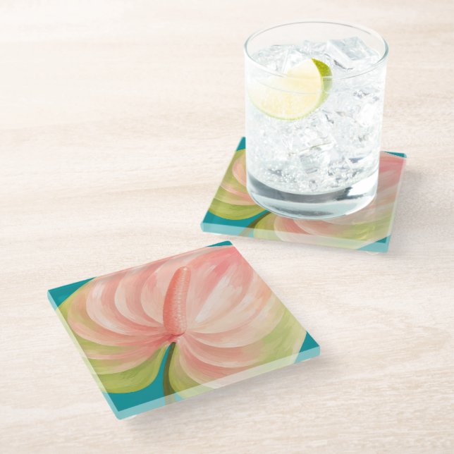 Schöne Hawaii-Kunst Glasuntersetzer (Schrägansicht)