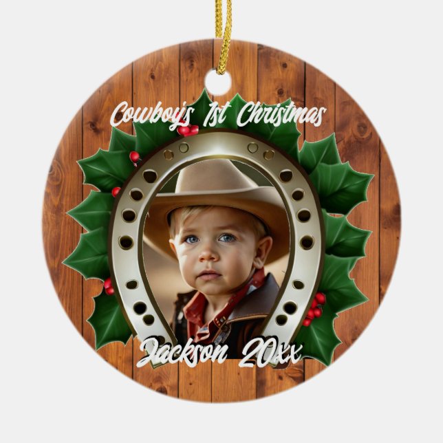 Schöne Heily und Horseshoe Erste Weihnacht Keramik Ornament (Vorne)