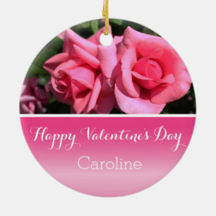 Schöne heiße rosa Rosenblumen Valentinstag Keramik Ornament