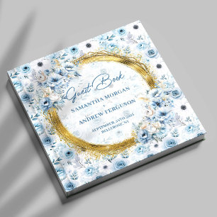Schöne helle Blumen Gold Glitzer Hochzeit Gästebuch