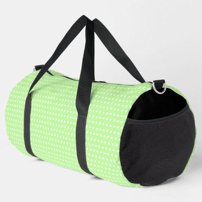 Schöne, hellgrüne und kleine weiße Punkte Duffle Bag (Rechte Ecke)