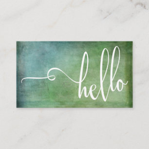 Schöne Hello-Typografie über grünem Teal-Grunge Visitenkarte