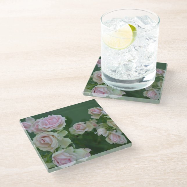 Schöne hellrosa Rose Glasuntersetzer (Schrägansicht)