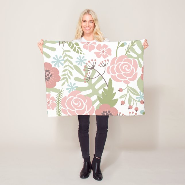 Schöne hellrosa und grüne Blume Fleecedecke (Beispiel)