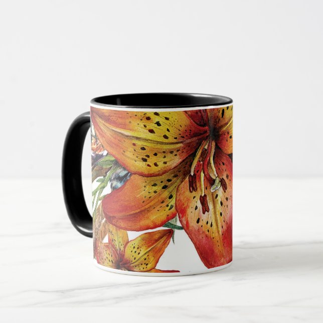 Schöne Herbst-Lilien-Blume Boho-Chic individuell Tasse (Vorderseite Links)