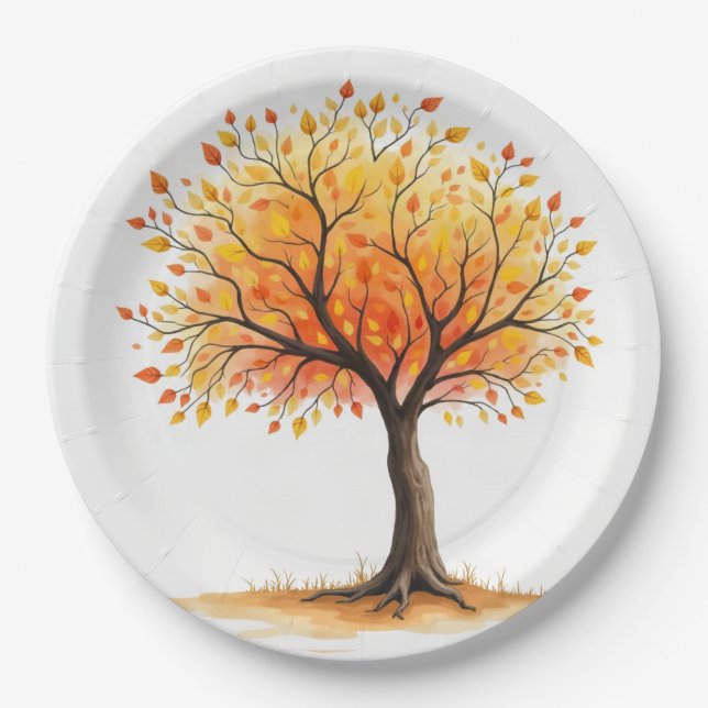 Schöne Herbstbaum-Papierplatten Pappteller (Vorderseite)