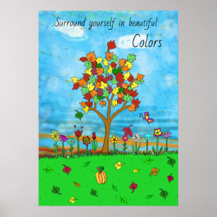 Schöne Herbstblätter Herbstbaum Volkskunst Poster
