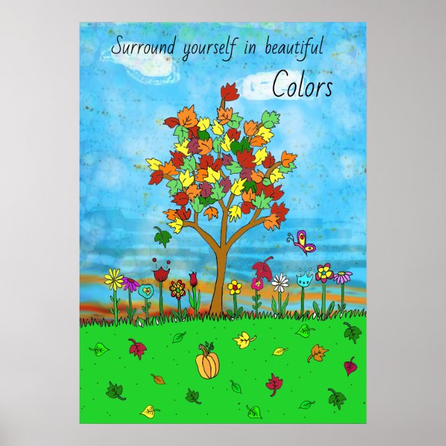 Schöne Herbstblätter Herbstbaum Volkskunst Poster (Vorne)