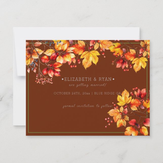 Schöne Herbstblätter und Berries Hochzeit im Herbs Save The Date (Vorderseite)