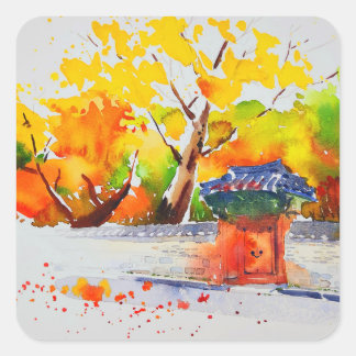 Schöne Herbstkulisse Aquarell Aufkleber