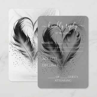 Schöne Herzfedern Hochzeit RSVP Karte