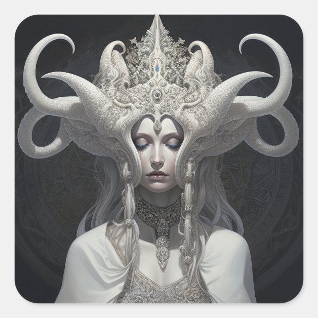 Schöne Hexe Dämon Königin Fantasy Kunst Quadratischer Aufkleber (Vorderseite)